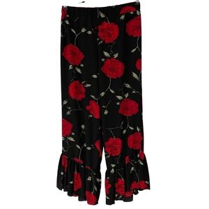 Anthropologie See You Monday Floral Pull on Ruffle Palazzo‎ Pant Romanitc Vamp L